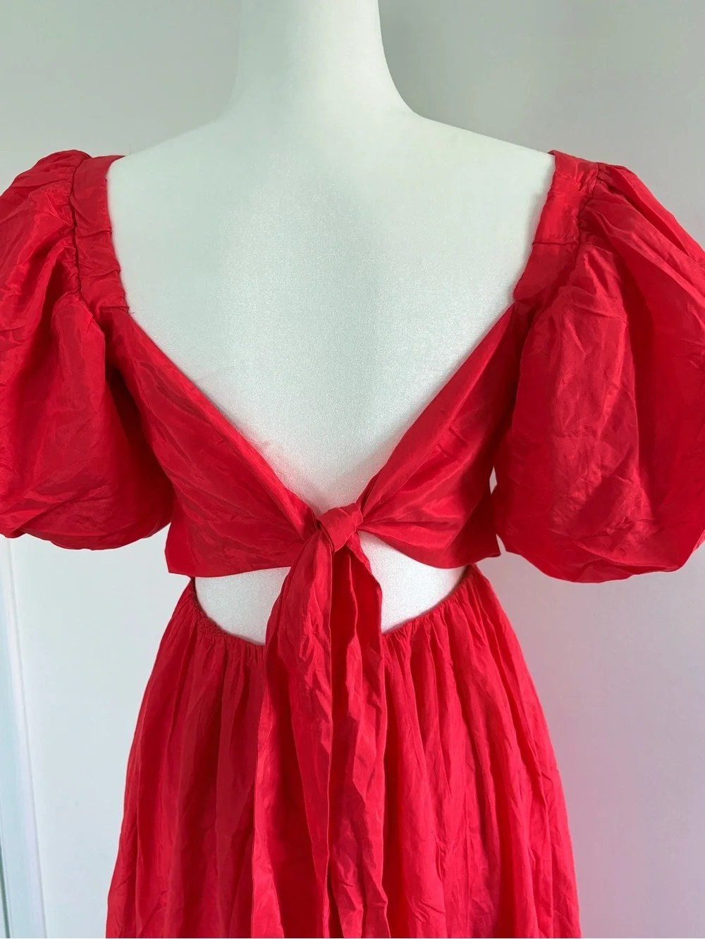 Abercrombie & Fitch Red Puff-Sleeve Square-Neck Maxi Dress